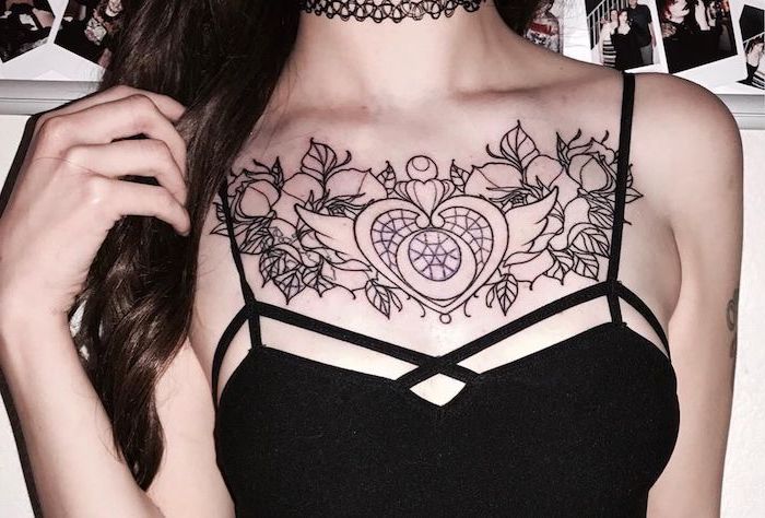 breastplate females chest tattoos