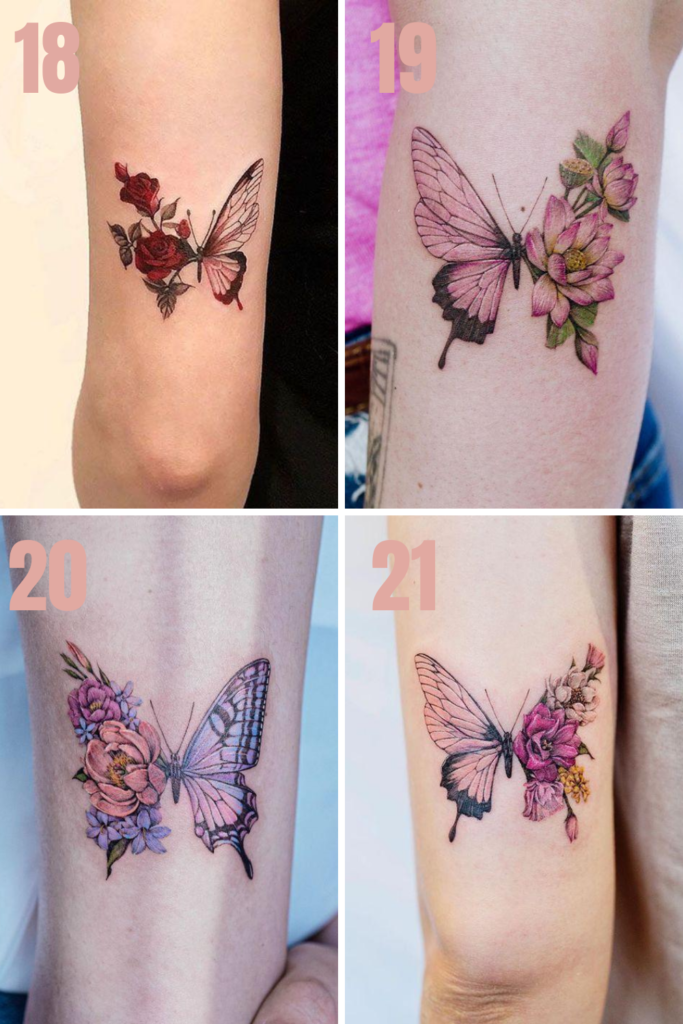 Half butterfly half flower tattoo