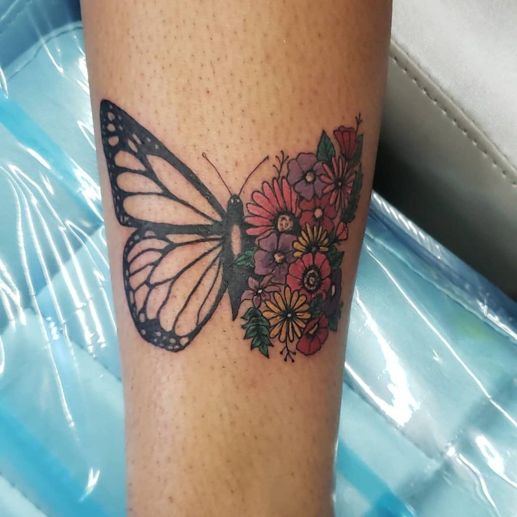  Half butterfly half flower tattoo