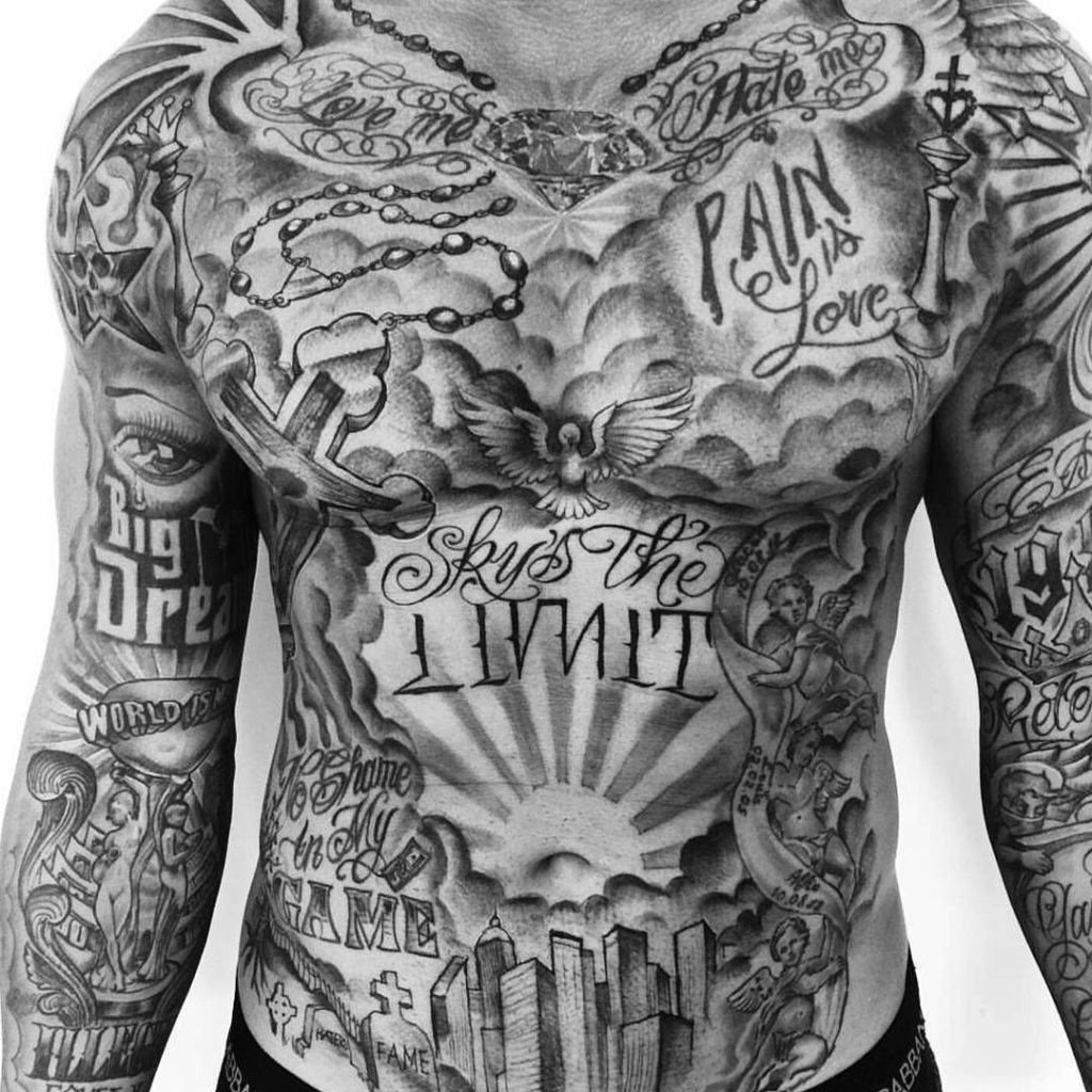 gangster chest tattoos for men