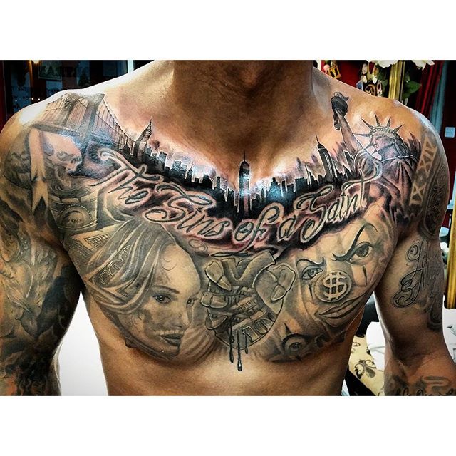 gangster chest tattoos for men