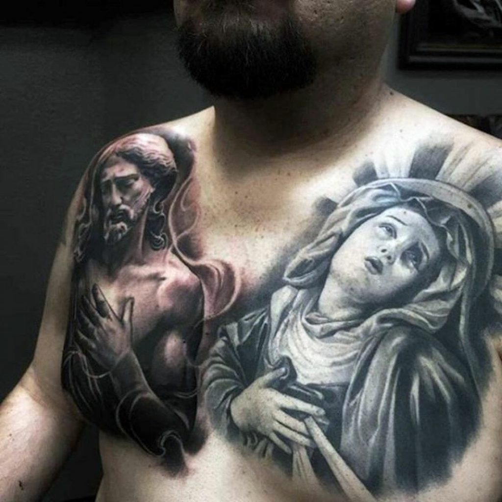The religious chest tattoos keeps you closer to God.