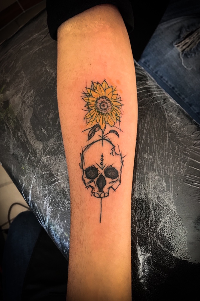 sunflower skull tattoo