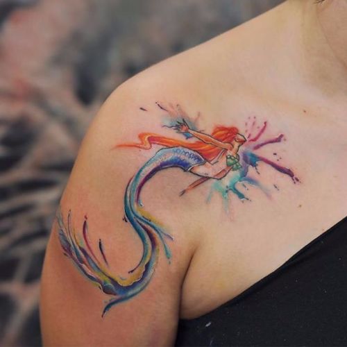 watercolor mermaid tattoo