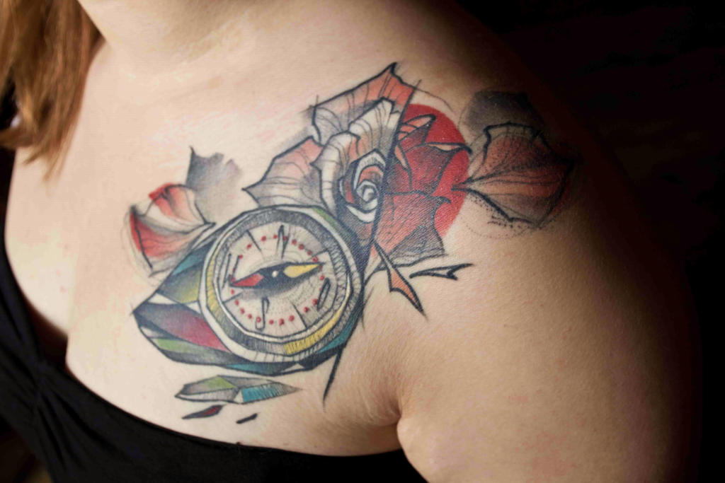 broken compass tattoo