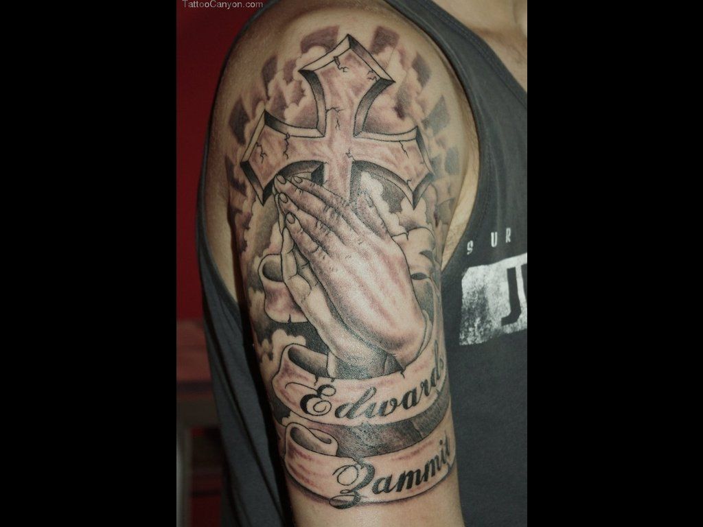 cross with ribbon tattoo
