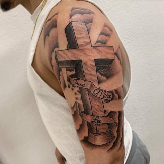 cross with clouds tattoo