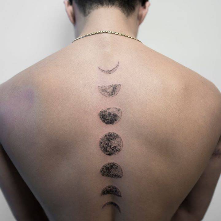 moon phases tattoo spine