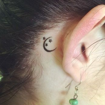 moon tattoo behind ear
