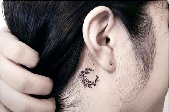 moon tattoo behind ear