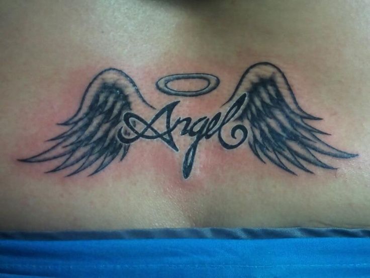 name with angel wings tattoo