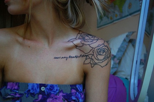 rose tattoo on shoulder with name