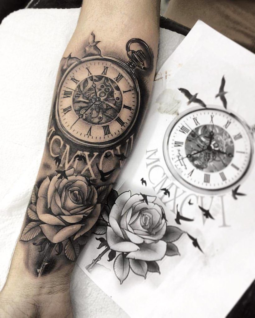 Clock tattoo stencil 