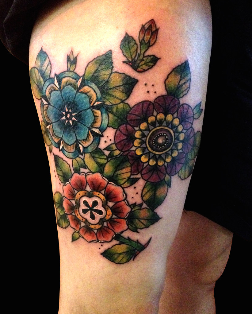 Neo traditional flower tattoo