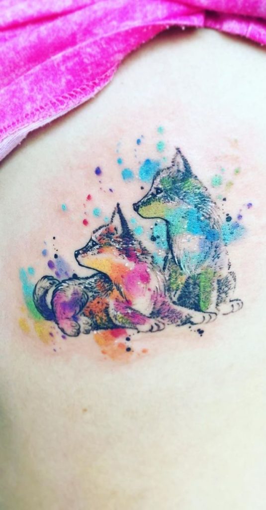 Watercolor wolf tattoo
