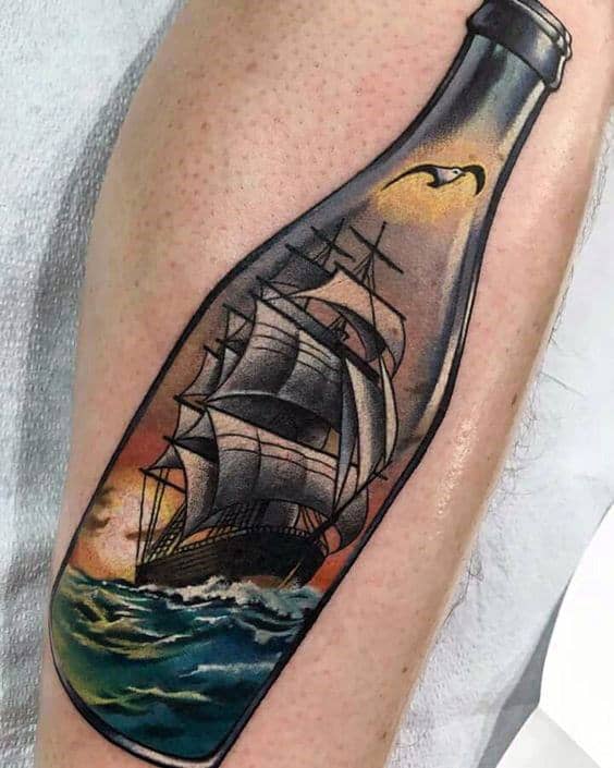 Ship in a bottle tattoo