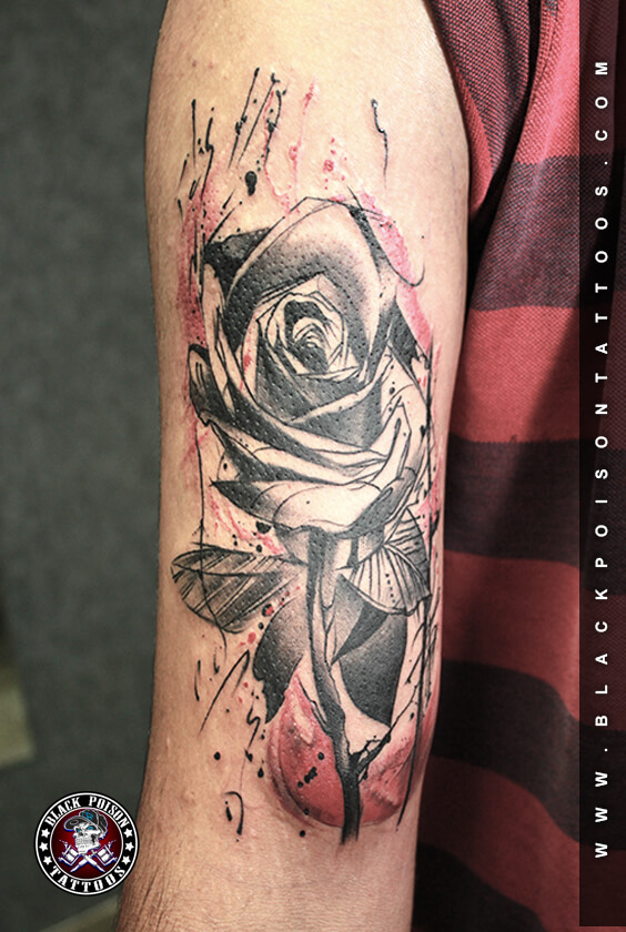 black and grey rose tattoo