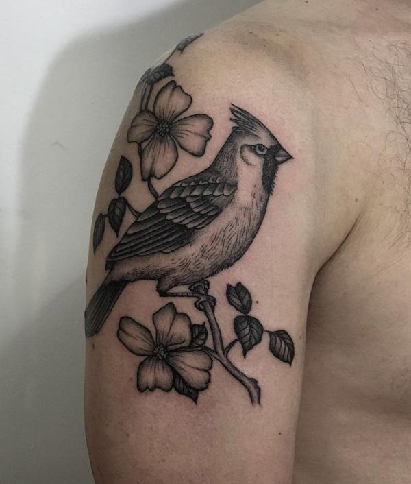 black and white cardinal tattoo