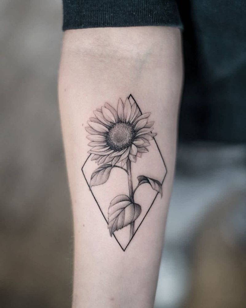 Black and grey sunflower tattoo