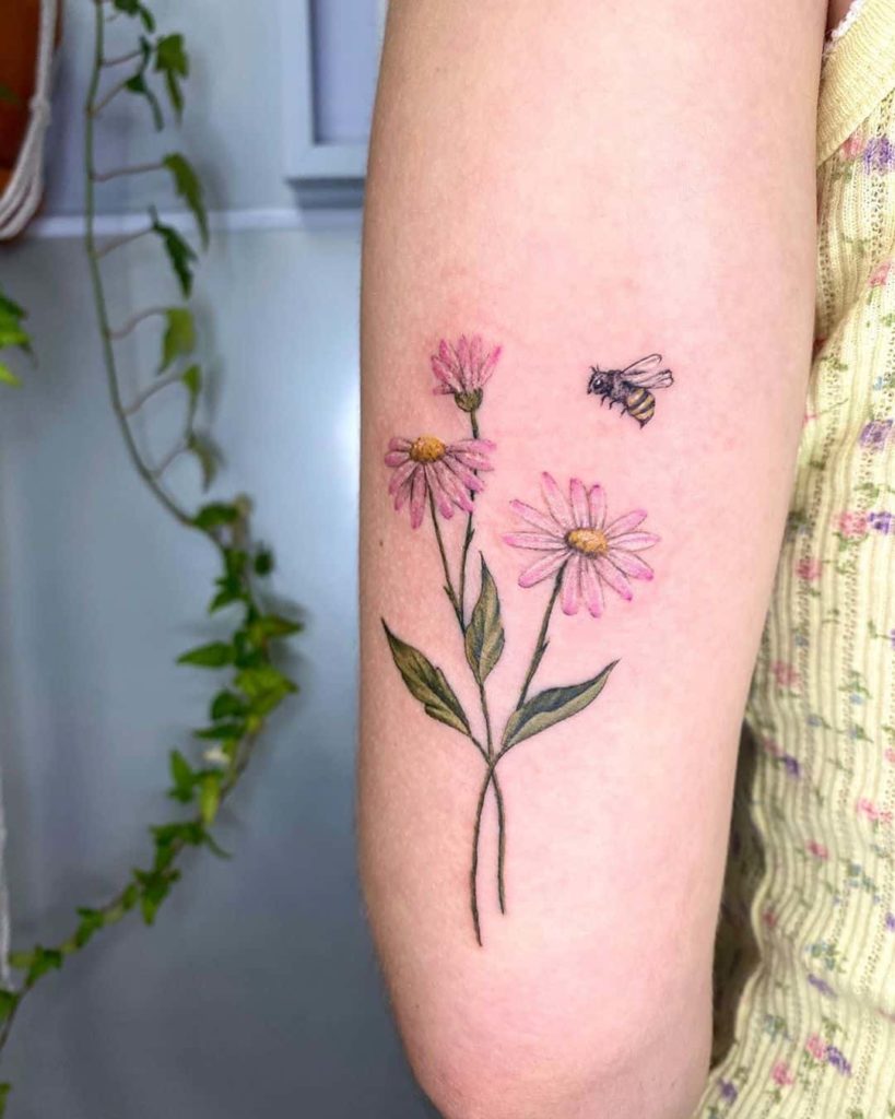 Bee and flower tattoo