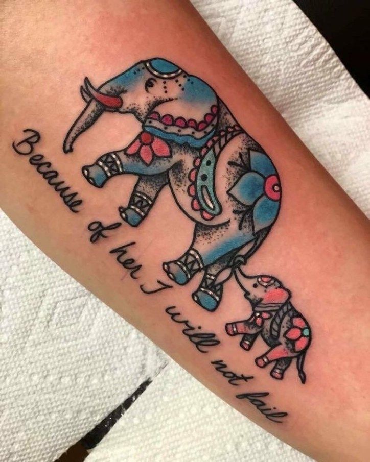 motherhood mom and baby elephant tattoo