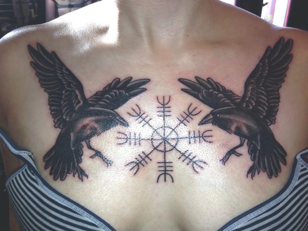 raven chest tattoo