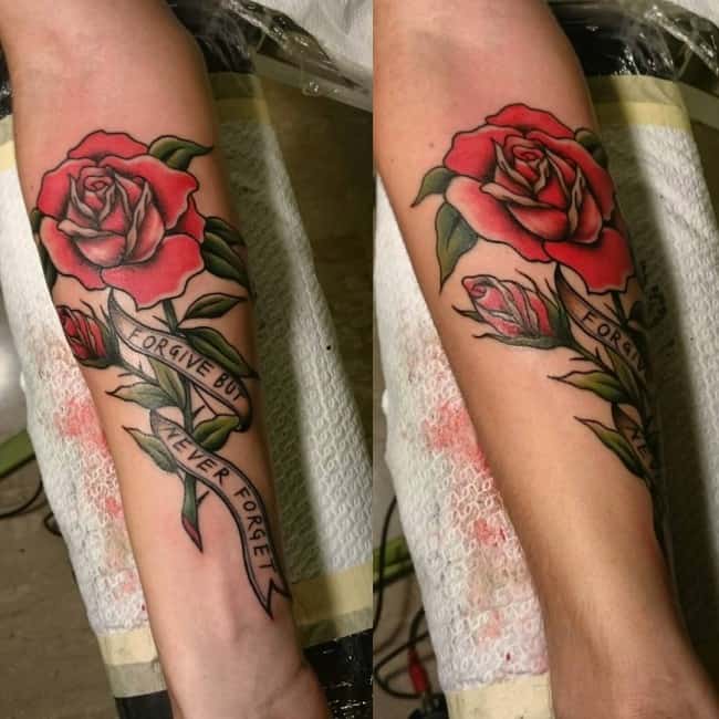 rose tattoo with name inside