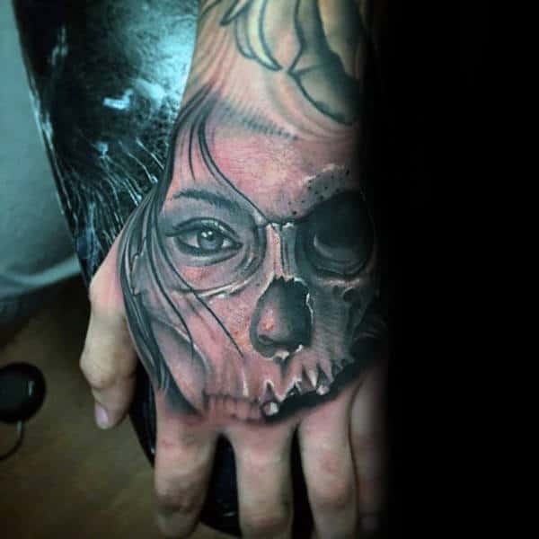 skull hand tattoo girl