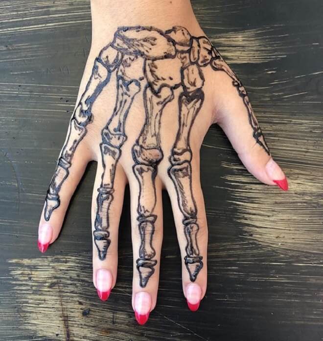 skull hand tattoo girl