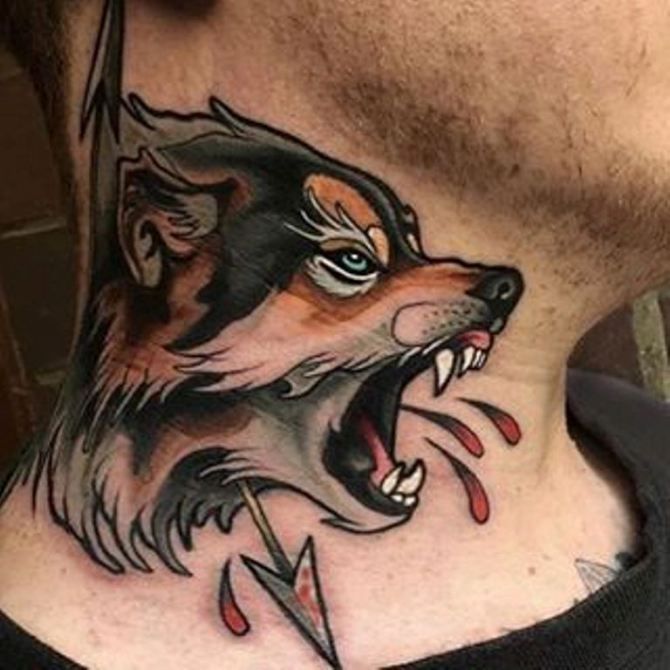 Wolf neck tattoo