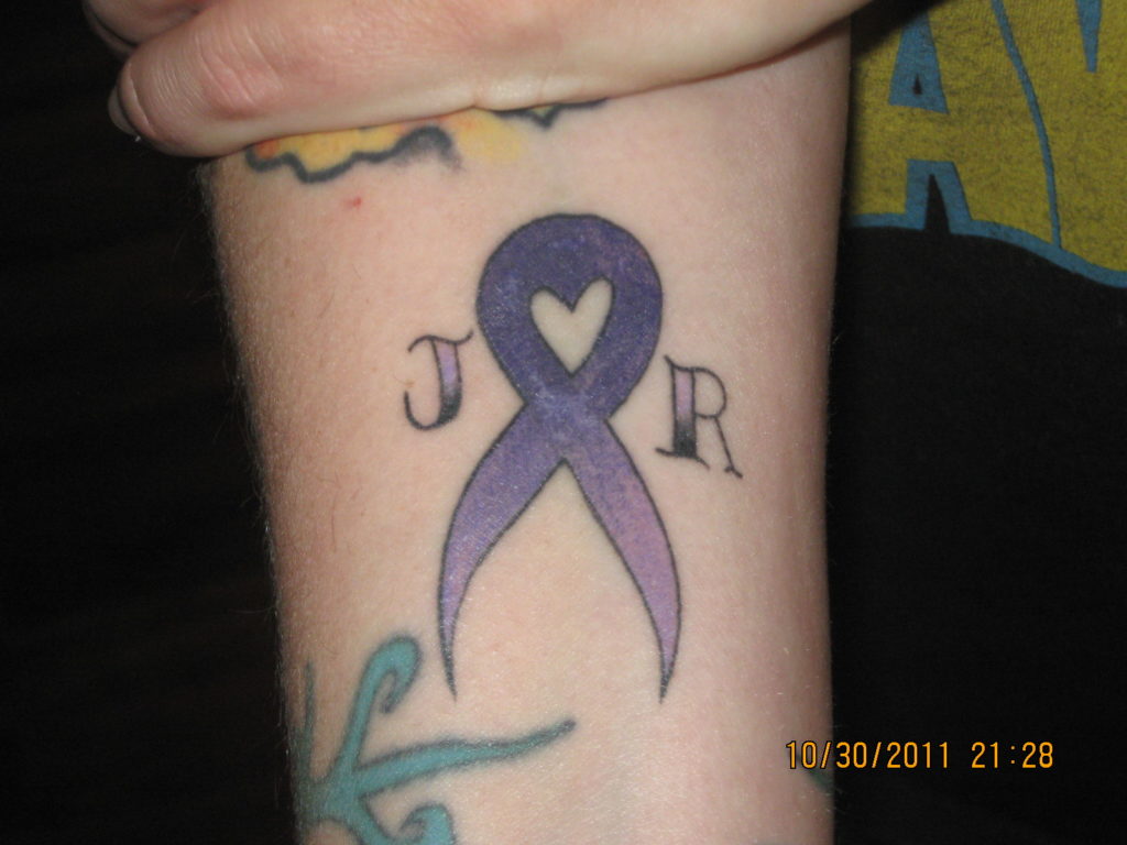 Purple ribbon tattoo