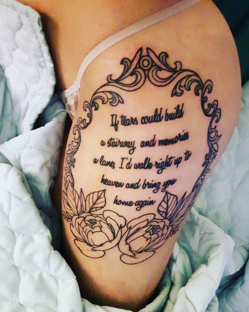 Female thigh tattoos quotes 