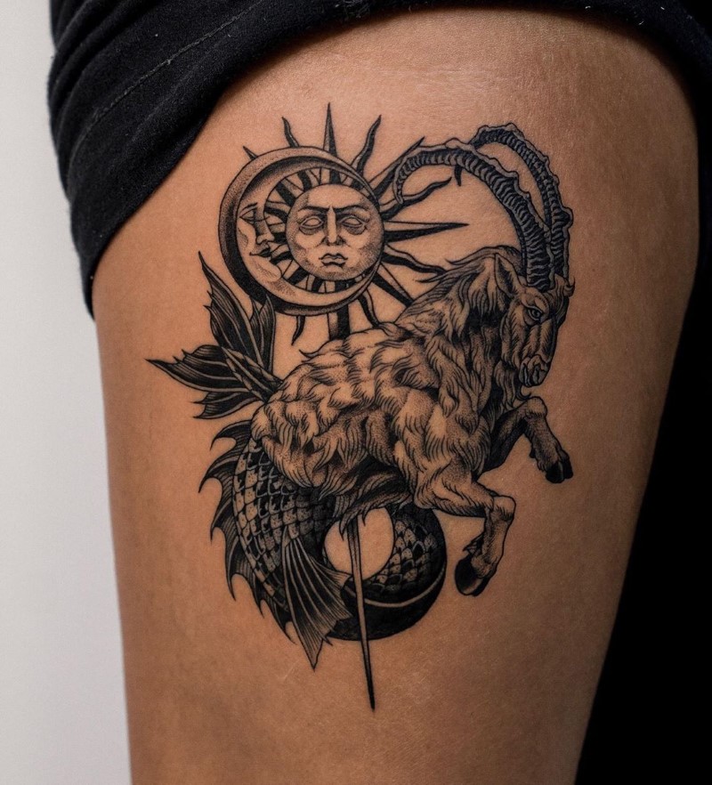 Capricorn flower tattoo