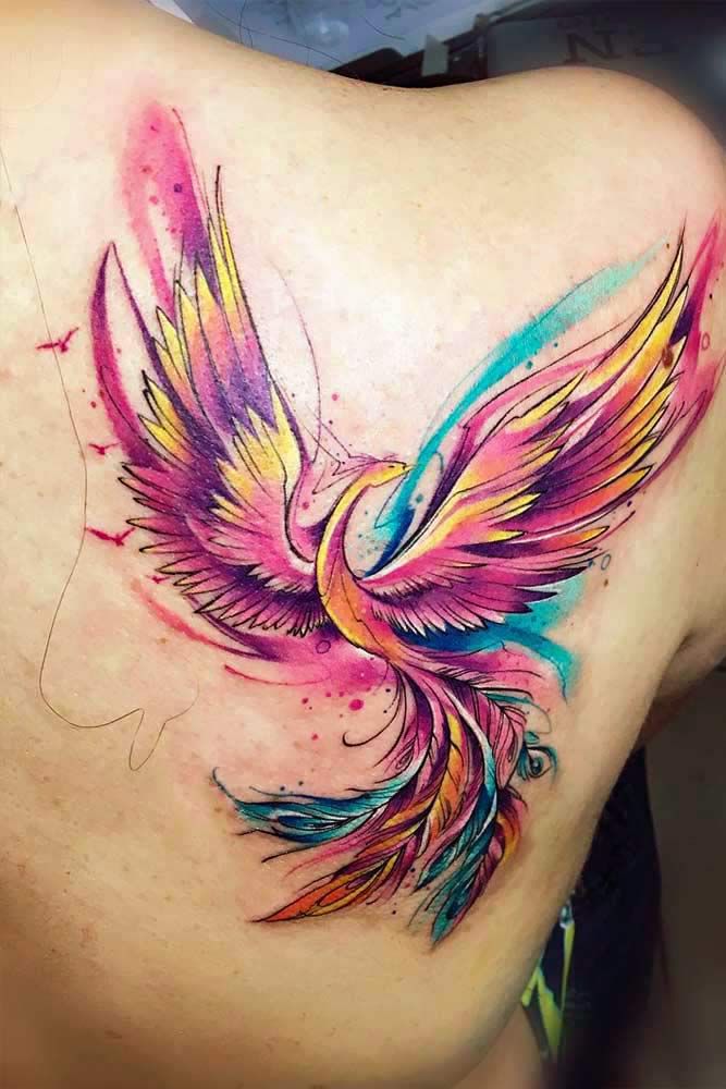Watercolor phoenix tattoo
