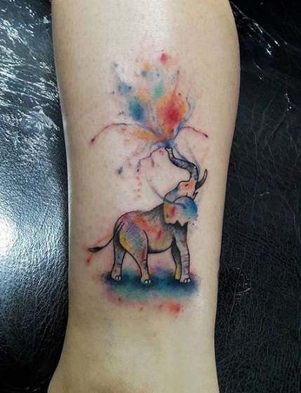 Watercolor elephant tattoo