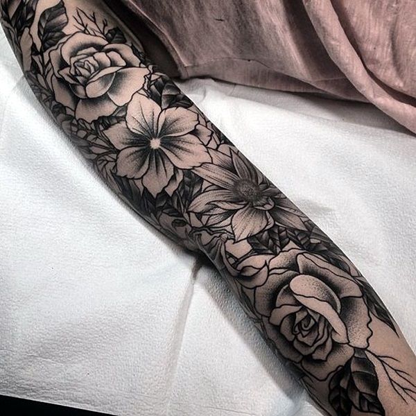 black and grey flower tattoos