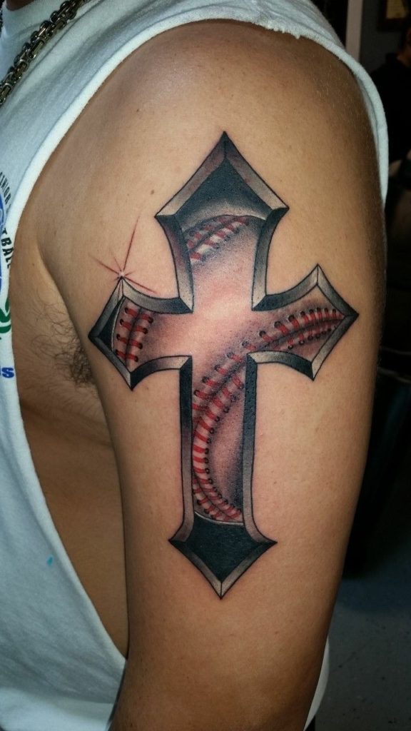 Baseball cross tattoo