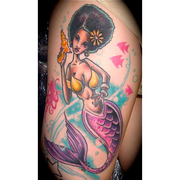 Black mermaid tattoo