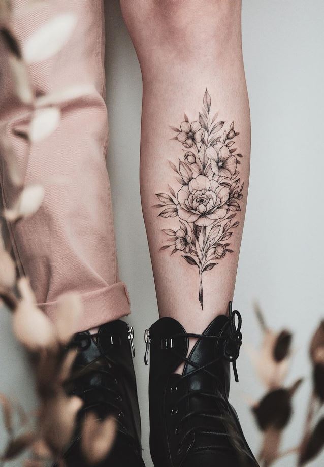 Black and grey flower tattoos