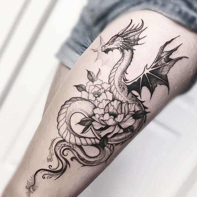 Dragon hip tattoo