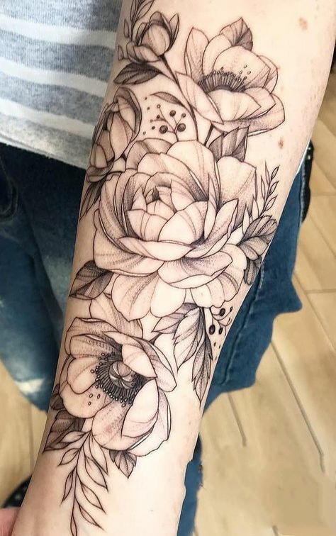 Black and grey flower tattoos 