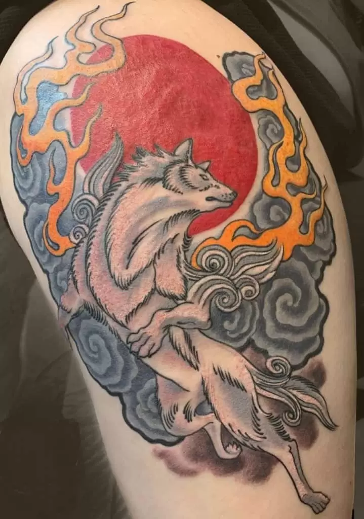 Japanese wolf tattoo
