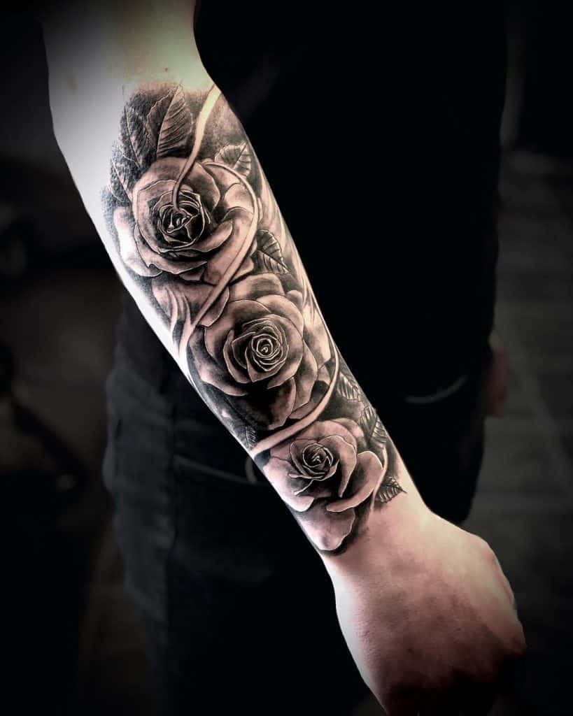 Black and grey flower tattoos 