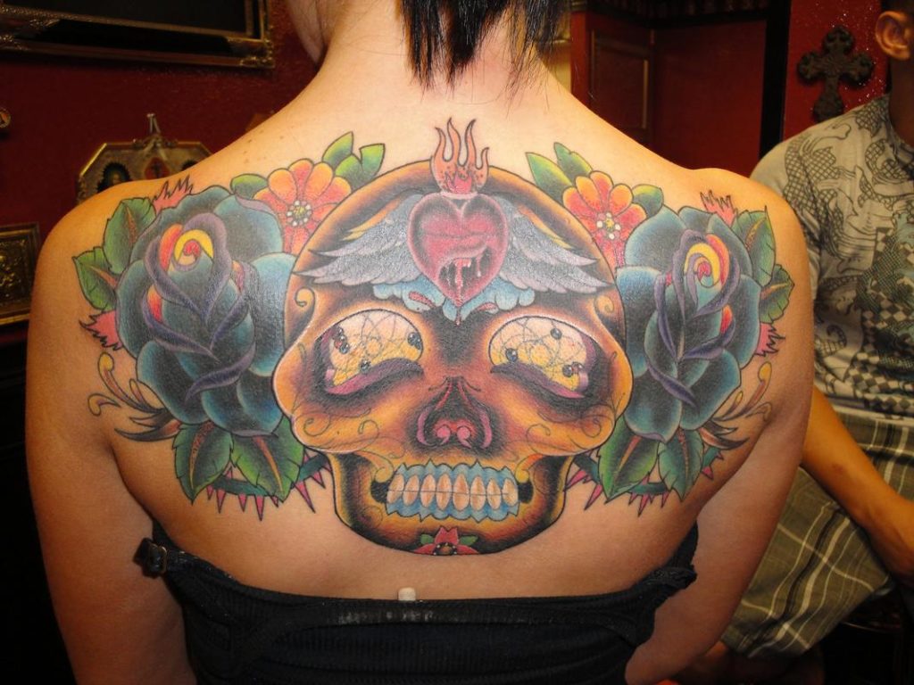 Skull back tattoo