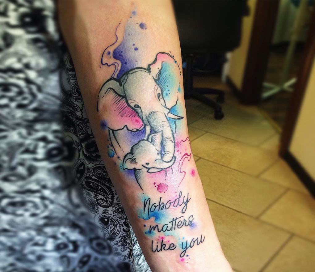 Watercolor elephant tattoo