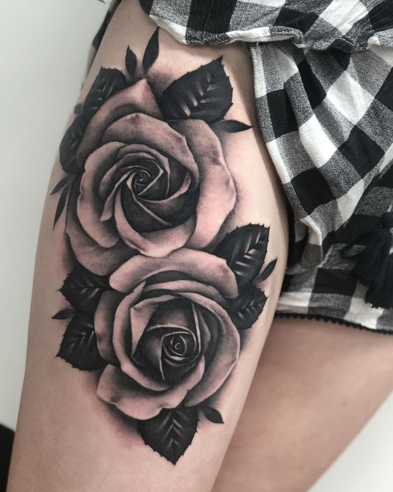 Black and grey flower tattoos