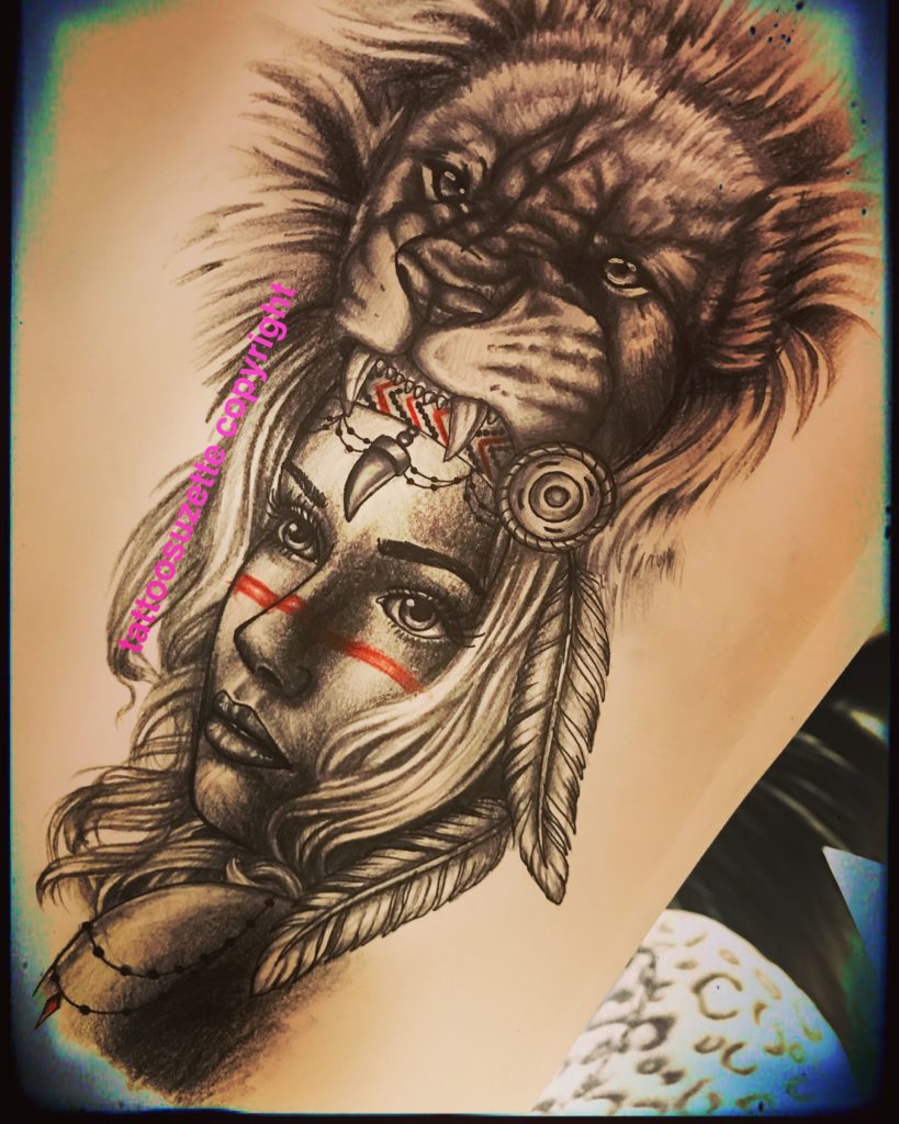 Lion headdress tattoo