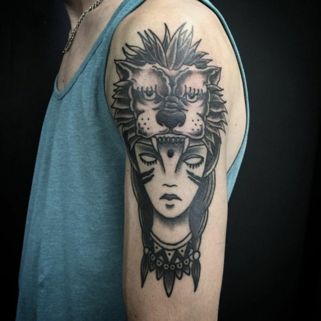 Lion headdress tattoo