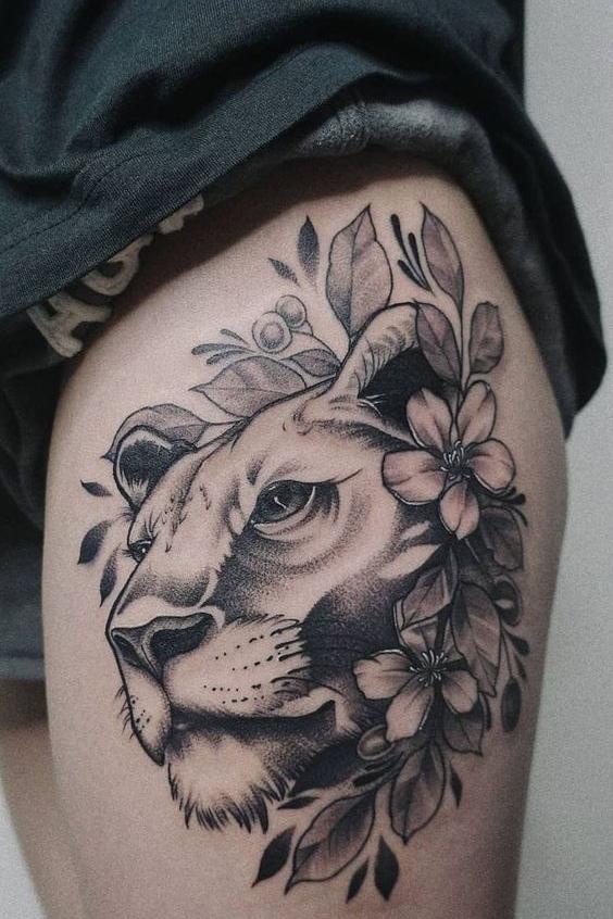 lion thigh tattoo
