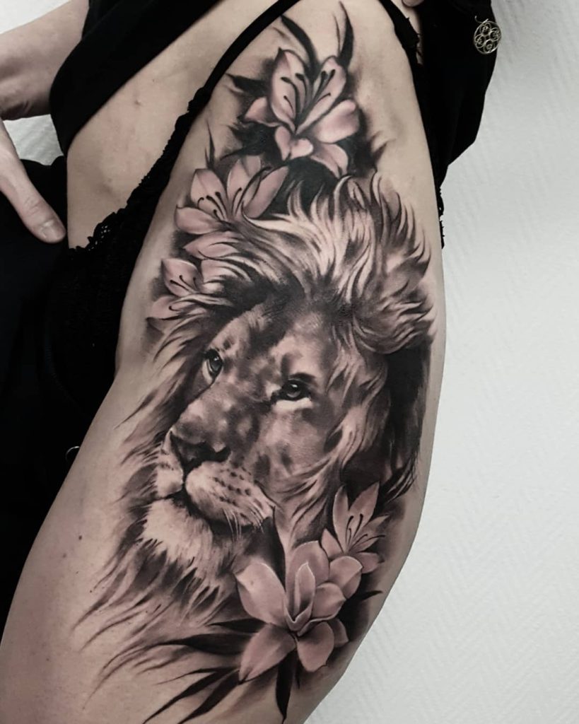 lion thigh tattoo
